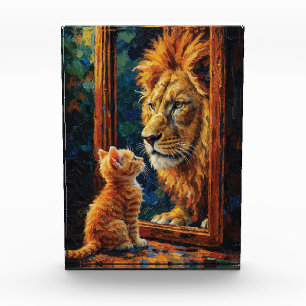 Bloc Photo Chaton voyant le reflet de Lion Motivation Impasto