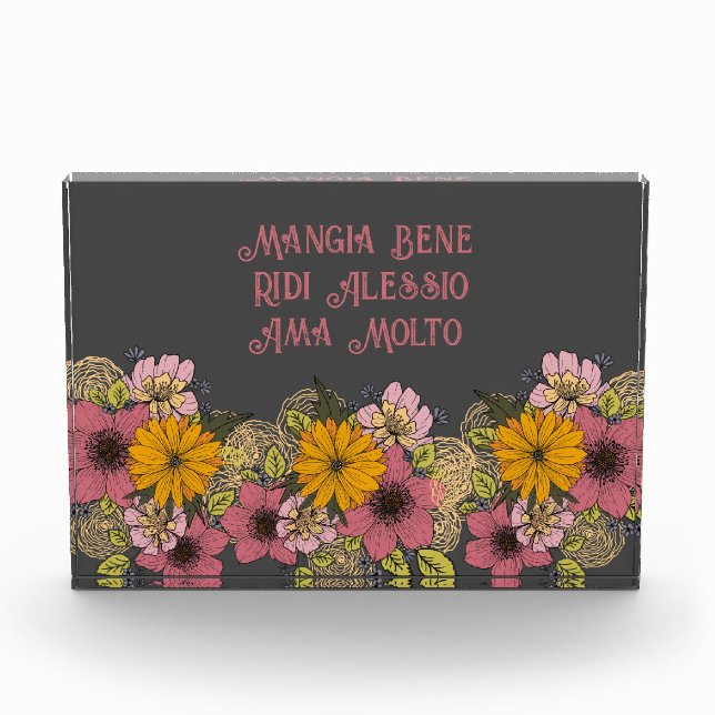 Bloc Photo Citation Italienne Avec Design Fleur Vibrant (Devant)