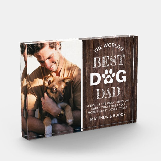 Bloc Photo Citation Rustic Wood 'Best Dog Dad' (Gauche)
