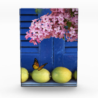 Bloc photo citron de la fenêtre bleue