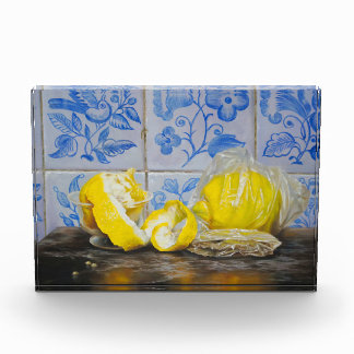 Bloc Photo Citrons et Azulejos — Nature morte classique bleu
