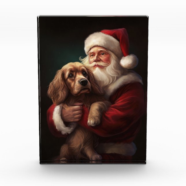 Bloc Photo Cocker Spaniel avec le Père Noël Fête de Noël (Devant)