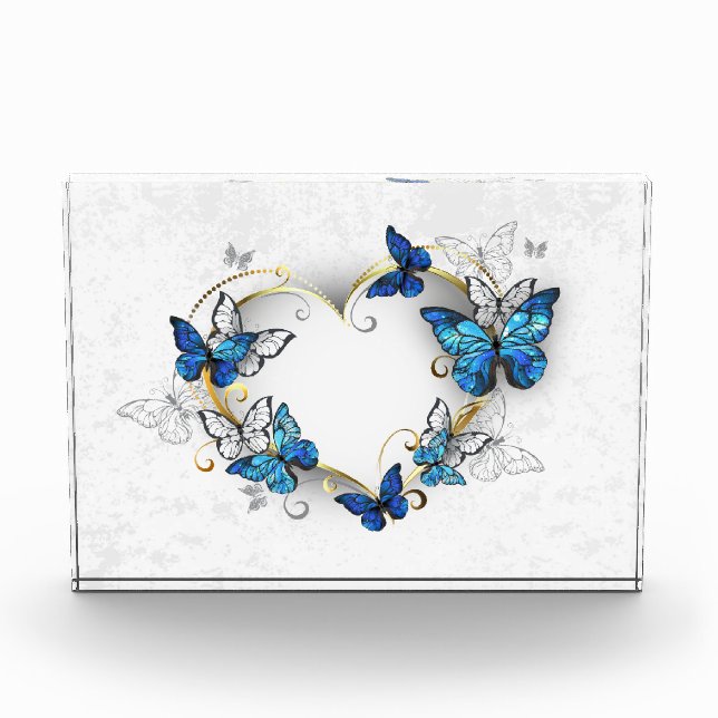 Bloc Photo Coeur bijoux avec papillons Morpho (Devant)
