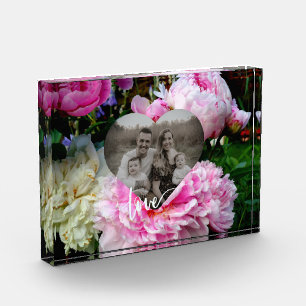 Bloc Photo coeur personnalisé modèle amour calligraphie roses