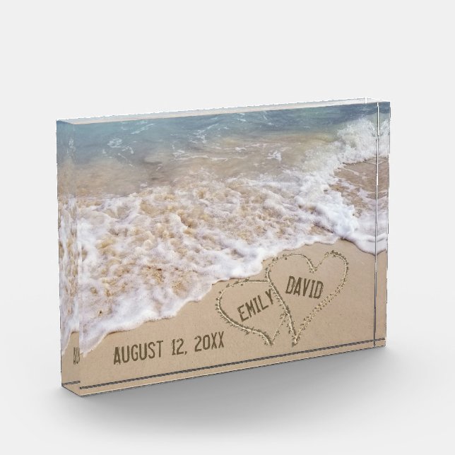 Bloc Photo Coeurs de plage mariages avec noms (Gauche)