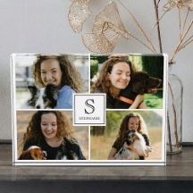 Collage personnalisé de 4 photos avec monogramme e