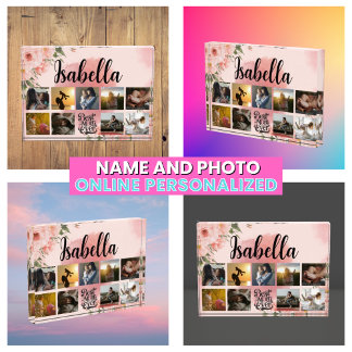 Bloc Photo Collage Photo Floral avec Monogramme pour la Fête