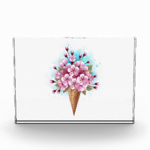 Bloc Photo Cône rose Sakura crème glacée gaufre