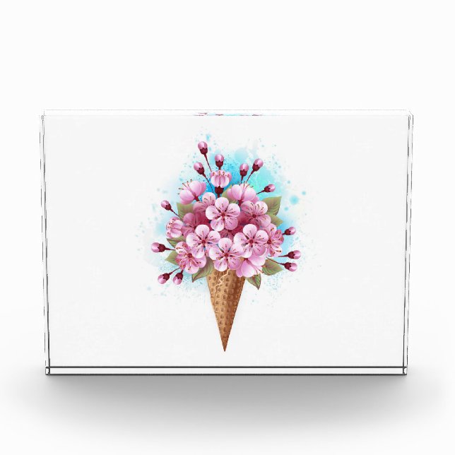 Bloc Photo Cône rose Sakura crème glacée gaufre (Devant)