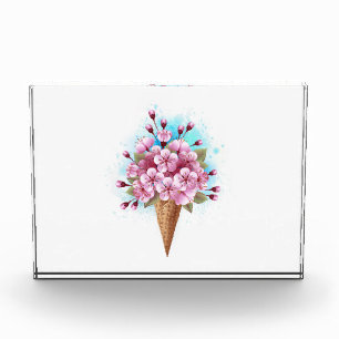 Bloc Photo Cône rose Sakura crème glacée gaufre