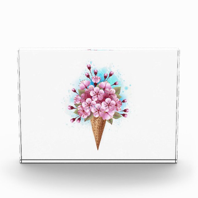 Bloc Photo Cône rose Sakura crème glacée gaufre (Devant)