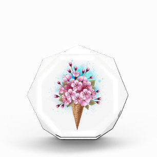 Bloc Photo Cône rose Sakura crème glacée gaufre