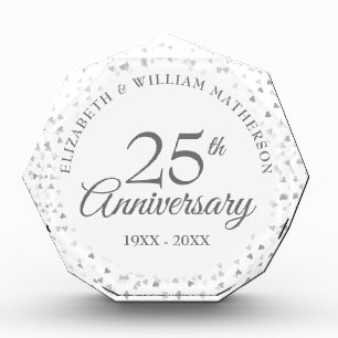 Bloc Photo Confettis de coeurs en argent pour les 25 ans