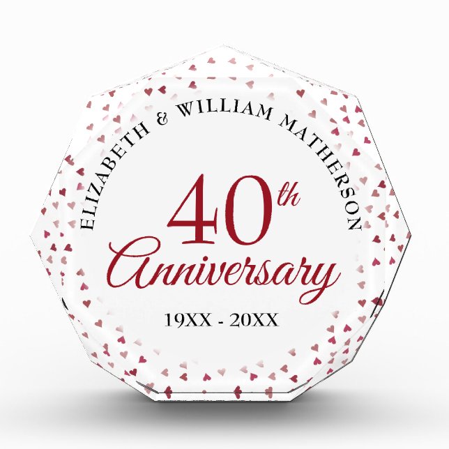 Bloc Photo Confettis de coeurs rubis pour le 40e anniversaire (Devant)
