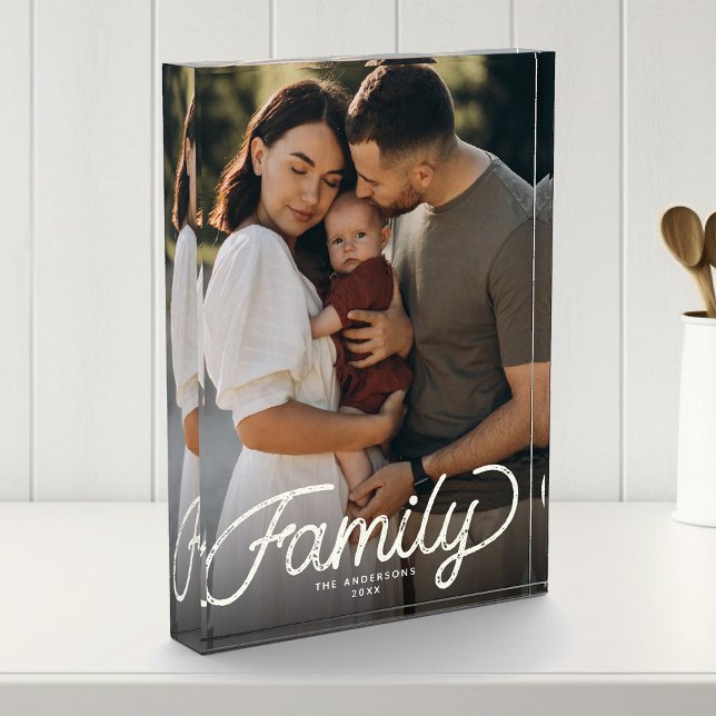 Bloc Photo Conserver une famille personnalisée Script moderne (Frame your joy! Our custom family photo block, modern script and cuteness combined)