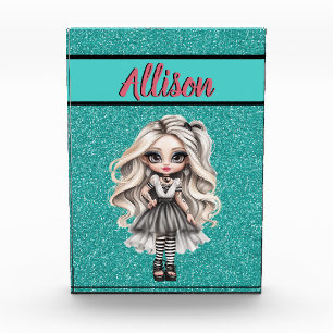 Bloc Photo Cool Fashion Girl Turquoise Parties scintillant pe