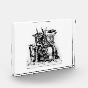 Bloc Photo Corbeaux d'Odin sur son trône de pierre mythologie