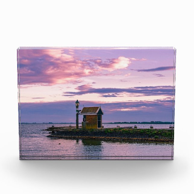 Bloc Photo Coucher de soleil rose sur le lac (Devant)