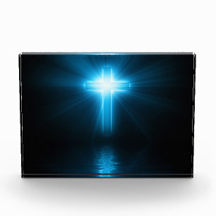 Bloc Photo Croix chrétienne dans la lumière bleue