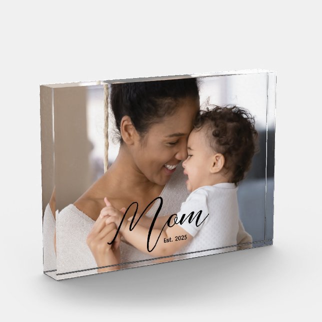 Bloc Photo Custom Mom Established Modern Script Photo (Gauche)