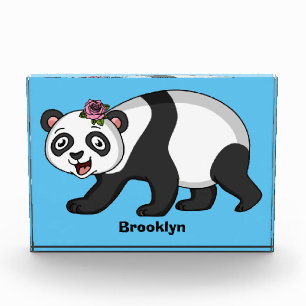 Bloc Photo Cute happy panda bear with flower cartoon