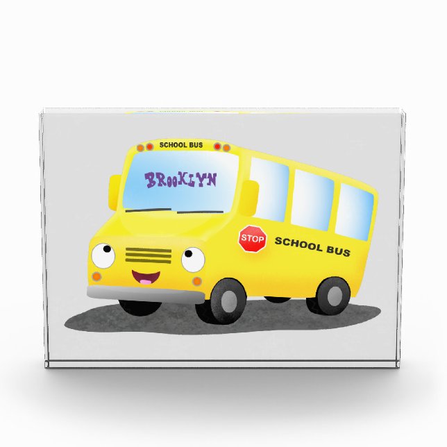 Bloc Photo Cute happy yellow school bus cartoon (Devant)