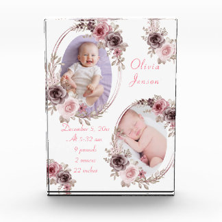 Bloc Photo Cute Pink Gold Floral Watercolor Baby Girl Photo 