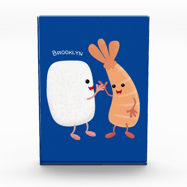 Bloc Photo Cute sushi riz crevettes amis dessin animé (Devant)