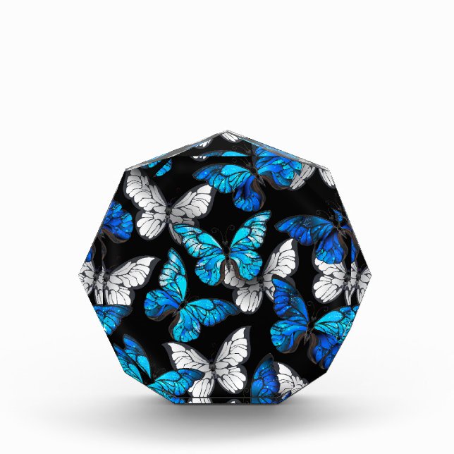 Bloc Photo Dark Seamless Pattern with Blue Butterflies Morpho (Devant)