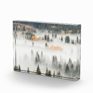 Bloc Photo Dawn Ground Fog Covers Mountain Forest