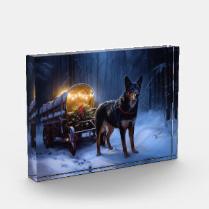 Bloc Photo Décor de Noël Australian Kelpie Snowy Sleigh
