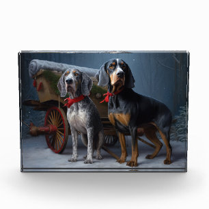 Bloc Photo Décor de Noël Bluetick Coonhound Snowy Sleigh