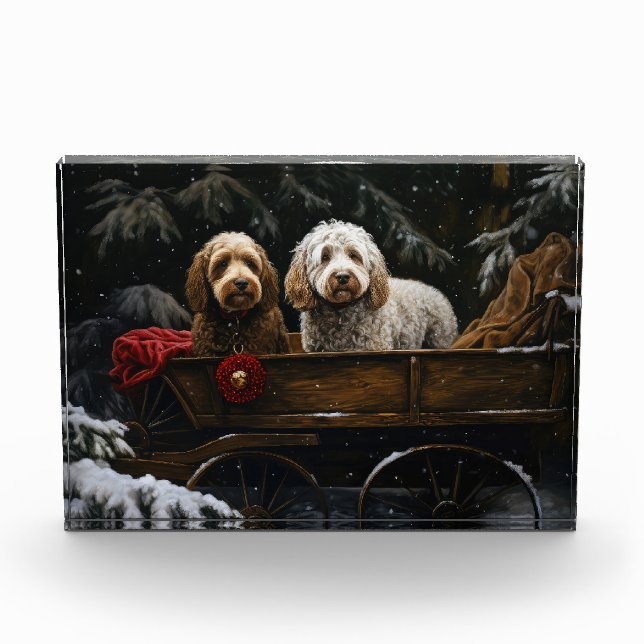 Bloc Photo Décor de Noël Cockapoo Snowy Sleigh (Devant)