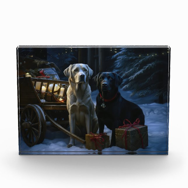 Bloc Photo Décor de Noël de Labrador Snowy Sleigh (Devant)
