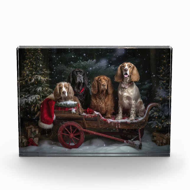 Bloc Photo Décor de Noël traîneau enneigé Cocker Spaniel  (Devant)