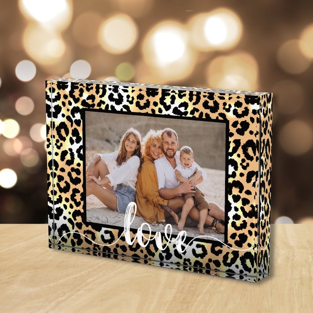 Bloc Photo Découpage de script d'amour (Pesonalized acrylic photo block is 5" x 7" and 1" thick, stands without support on flat surface.)