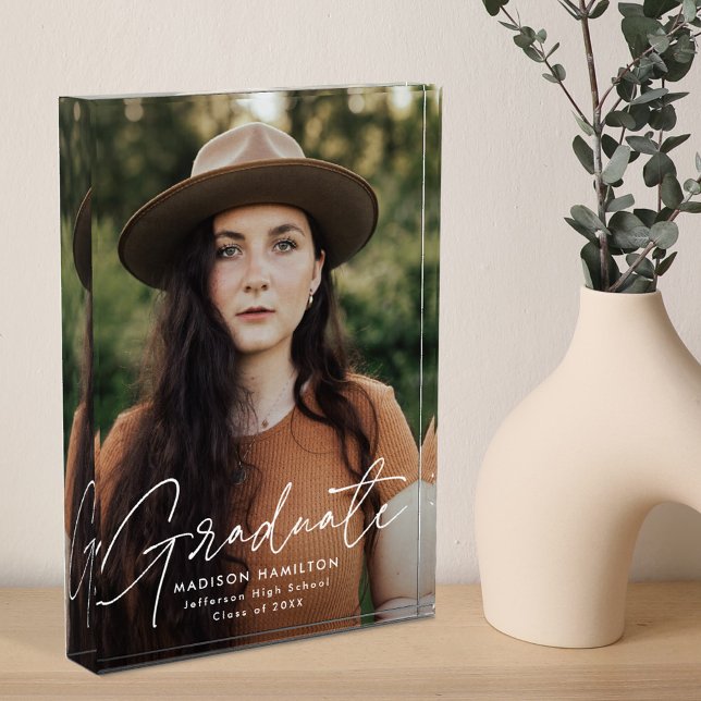 Bloc Photo Diplômé moderne blanc Script (Créateur téléchargé)