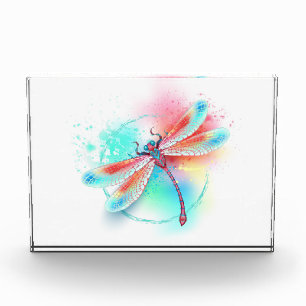 Bloc Photo Dragonfly rouge sur l'arrière - plan aquarelle