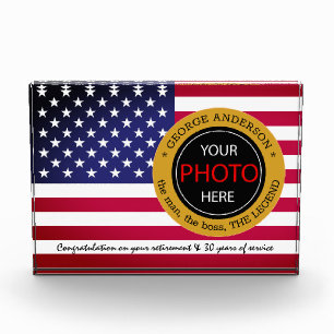 Bloc Photo Drapeau américain badge, bureau de retraite / USA