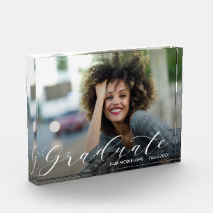 Bloc Photo Élégant blanc Script Graduation moderne