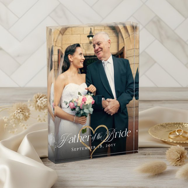 Bloc Photo Elégant coeur d'or Père de la mariée Keepsaké (Elegant Gold Heart Father of the Bride Keepsake Photo Block)