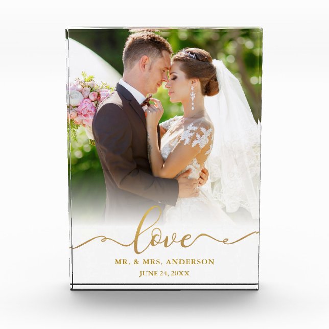 Bloc Photo Elegant Love Gold Script Mr et Mrs Mariage (Devant)