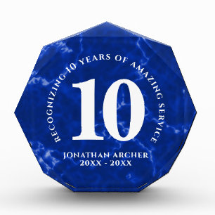 Bloc Photo Élégant Marbre Bleu 10 Anniversaire du travail