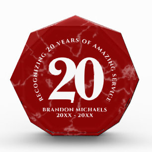 Bloc Photo Élégant Marbre Rouge 20 Anniversaire du travail