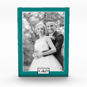 Bloc Photo Elégant mariage turquoise de bordure et initiales