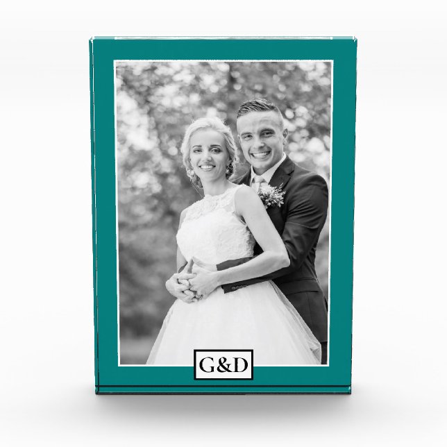 Bloc Photo Elégant mariage turquoise de bordure et initiales (Devant)