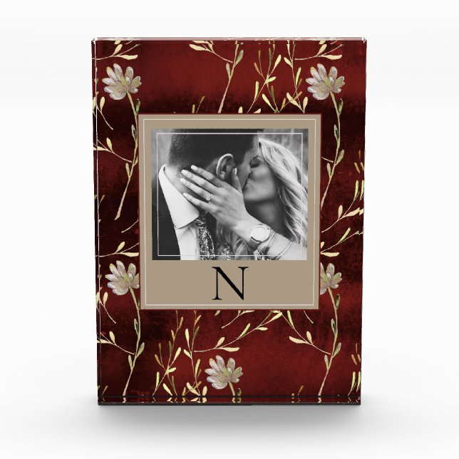 Bloc Photo Élégant Monogramme Photo Bourgogne Floral (Devant)