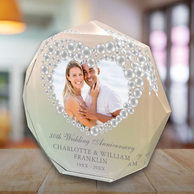 Bloc Photo Elégant Pearl Heart 30e anniversaire de Mariage (Elegant Pearl Heart 30th Wedding Anniversary Photo Block)