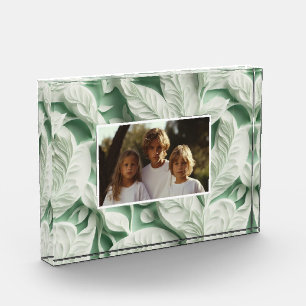 Bloc Photo Élégant vintage blanc vert motif de feuille botani