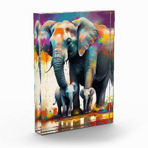 Bloc Photo Eléphants De La Mère Et Du Bébé Couleur Splash,